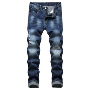 men's lightweight hip hop jeans ripped straight leg washed denim jeans vintage stretch distressed jean pants (dark blue,30)