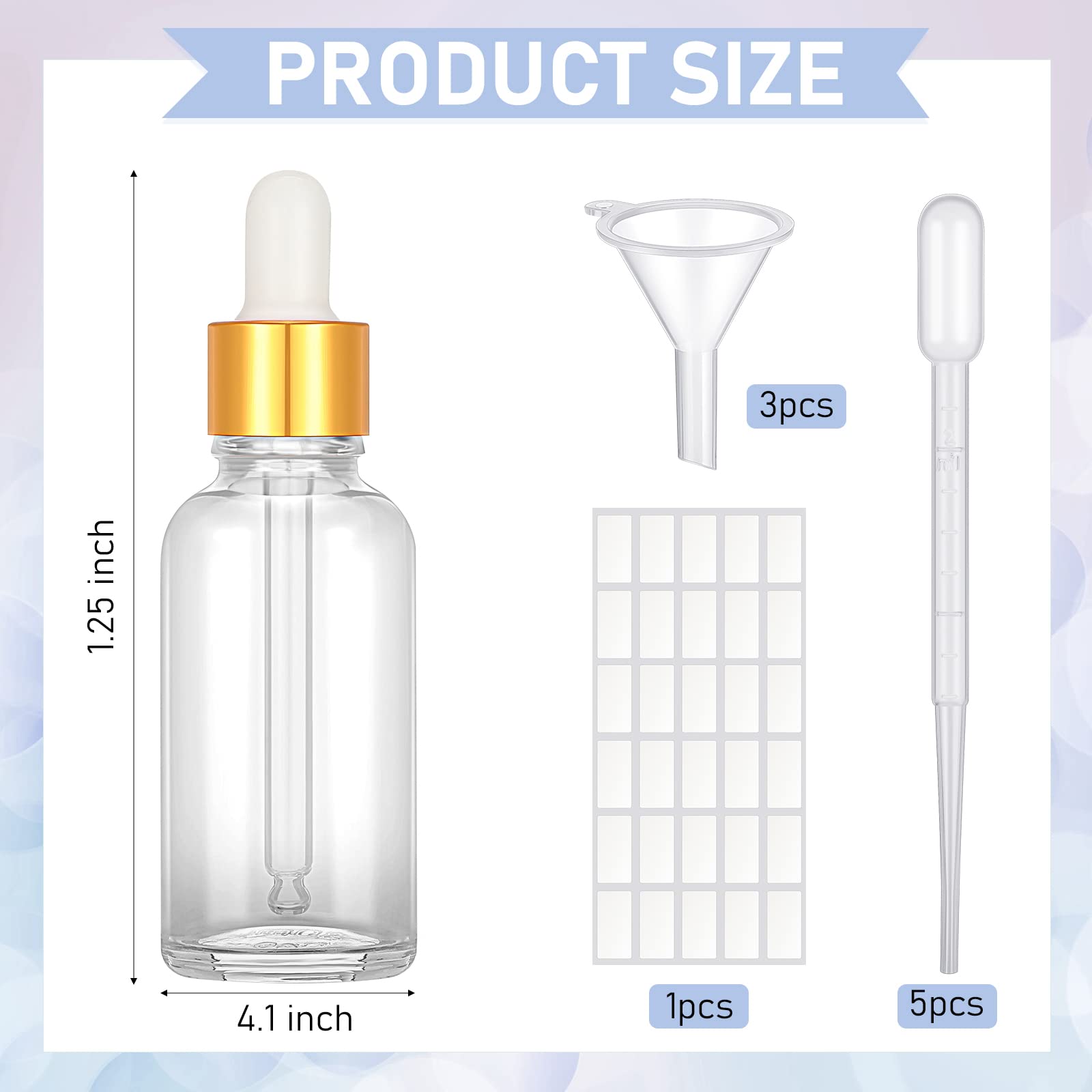 Nuogo 50 Pcs Glass Dropper Bottles 1oz Essential Oil Dropper Bottles Clear Eye Dropper Bottles Bulk Empty Tincture Bottles with 5 Droppers, 3 Funnels, 30 Label for Essential Oil Perfume(Clear)