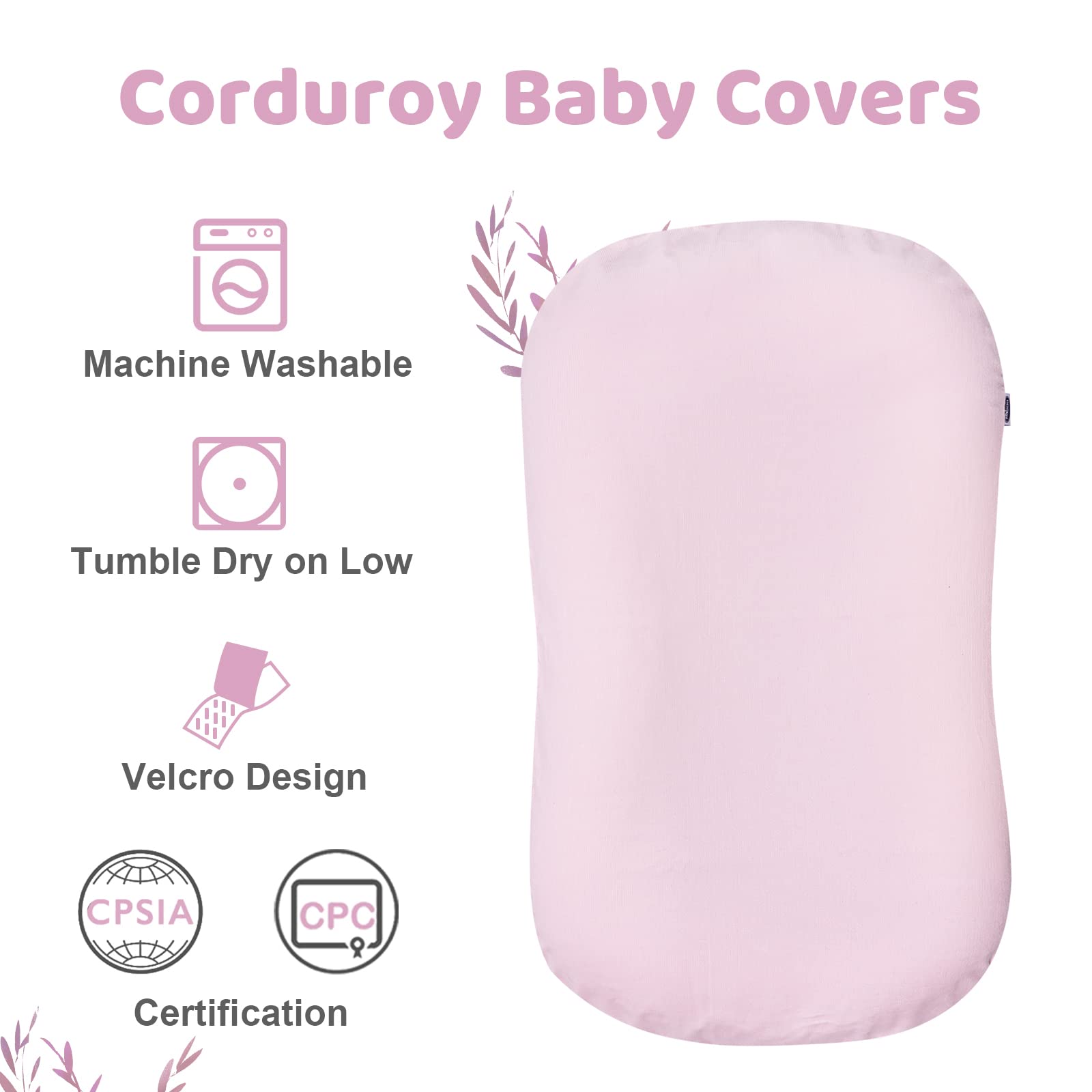 Corduroy Baby Lounger Cover | Mexxi 100% Hypoallergenic Cotton Newborn Cover | Durable Soft Spare Cover (Cover Only) (Corduroy, Sakura Pink)