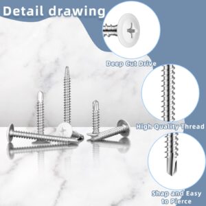 Peryiter White Screws Self Tapping Screws for Metal White Thread Truss Head Screws 8 Fast Self Drilling Screw Sheet Metal Screws for Wire Lath to Metal Studs, Wood Work Screw, 4 Sizes (160 Pcs)