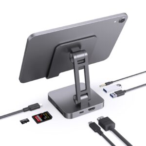 USB C Hub Charging Stand - Enhanced 7 in 1 USB-C Docking Station with 4K HDMI Adapter for TV, Portable 100W PD USB Multiport Dongle 2 x USB 3.0, Card Reader, Audio Jack for iPad Pro, MacBook Pro