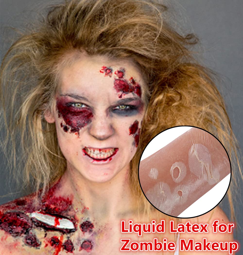 Go Ho Liquid Latex SFX Makeup(1 oz),Halloween Monster Zombie Makeup,Quick Drying Multi-Purpose Liquid Face Paint for Scar Wound Peeling Skin Wrinkles Stipples Burns Blisters,Light Flesh