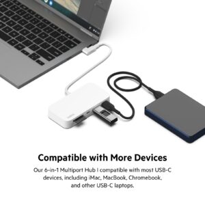 Belkin USB-C 6-in-1 Multiport Hub with Mount - USB Hub - USB C Docking Station with Micro SD Card Reader - Powered USB Hub - Compatible with MacBook, Chromebook, iMac, PC & Other USB-C Devices