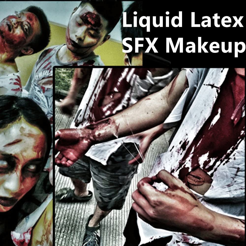 Go Ho Liquid Latex SFX Makeup(1 oz),Halloween Monster Zombie Makeup,Quick Drying Multi-Purpose Liquid Face Paint for Scar Wound Peeling Skin Wrinkles Stipples Burns Blisters,Light Flesh