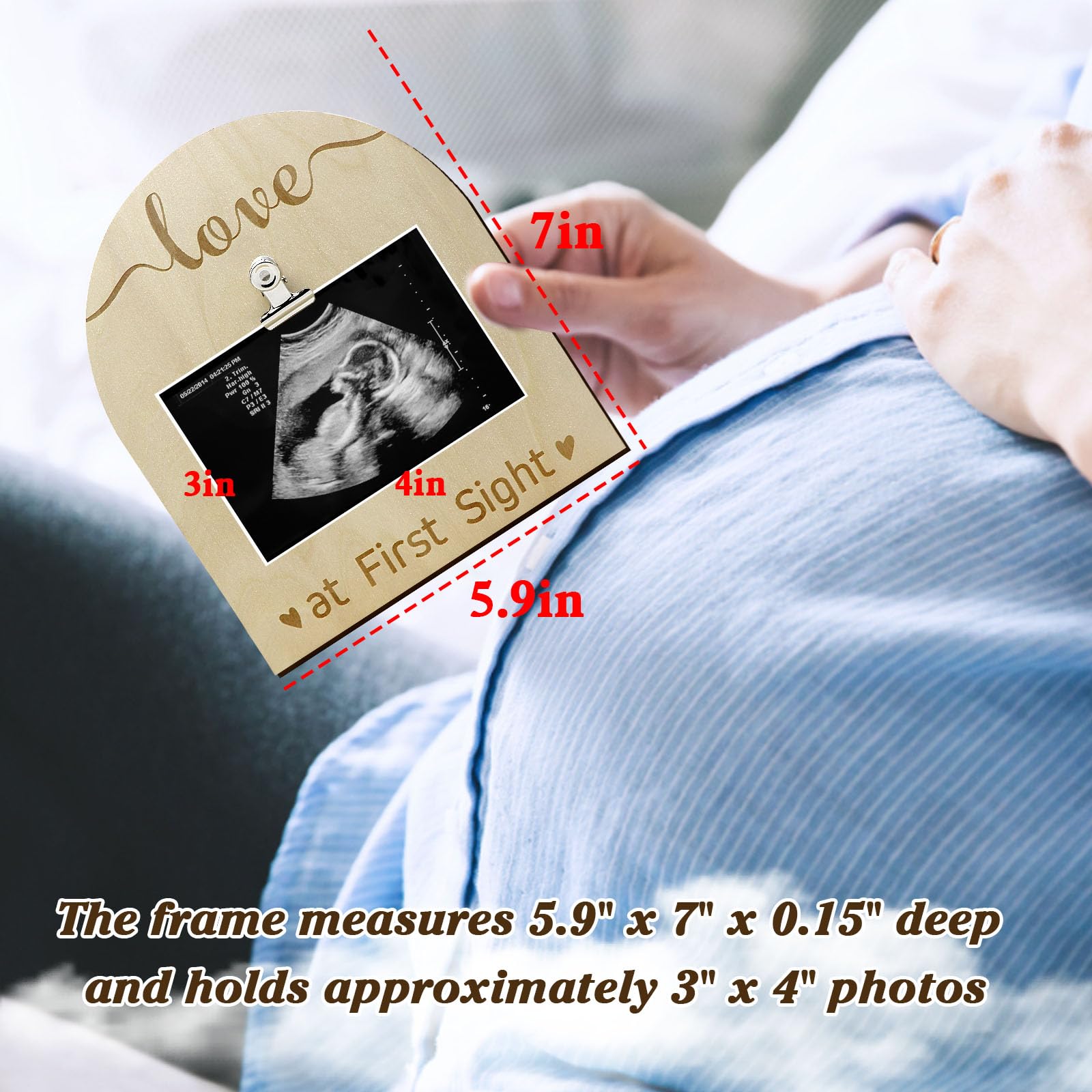 Sonogram Picture Frame， Keepsake Baby Ultrasound Frame，Love at First Sight，String Art Slat Wood Photo Frame,Pregnancy Announcements Gender Reveal Gifts for Expectant Parents, Grandparents (Love 2)