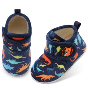 LeIsfIt Baby Booties Boys Girls Boots Infant House Slippers Warm Soft Lightweight House Shoes with Non-Slip Sole Blue Dinosaur 4-5 Infant