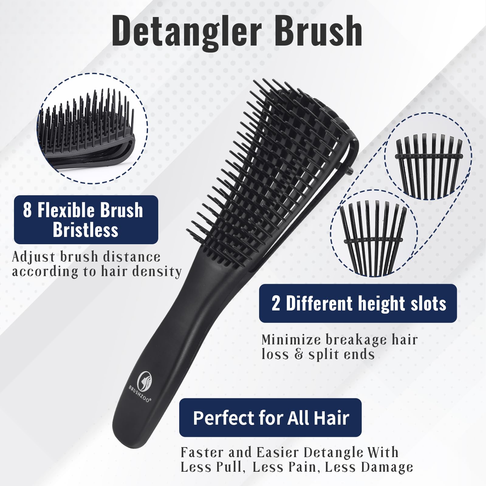 BRUSHZOO Detangling Hair Brush for Curly Hair, Hair Brushes for Women Men Kids Blowdrying Styling, Detangler Brush for Wet Dry Thick Wavy Hair