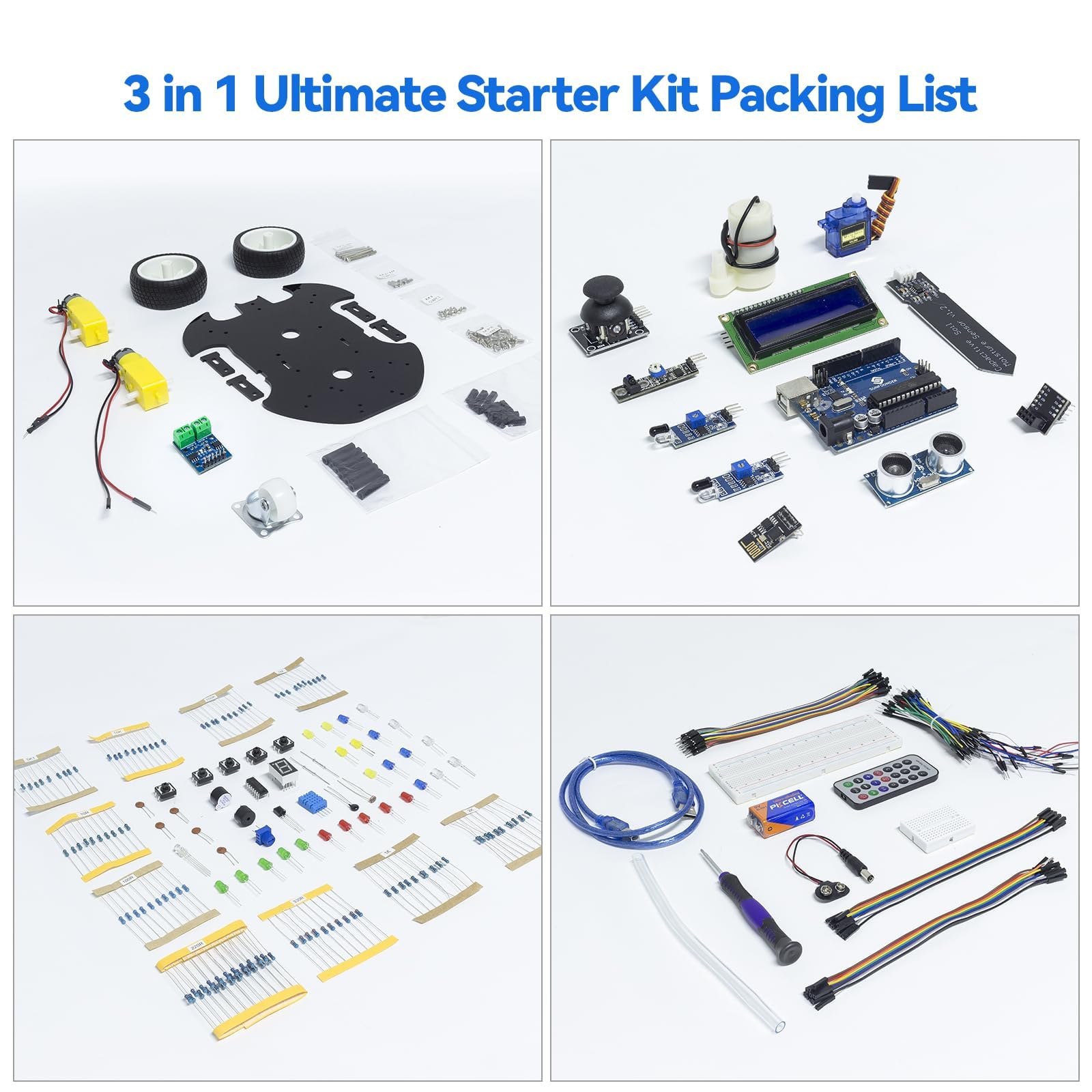 SunFounder Ultimate Starter Kit Compatible with Arduino UNO IDE Scratch, 3 in 1 IoT/Smart Car/Basic Kit with Online Tutorials, Video Courses, 192 Items, 87 Projects, Suitable for Age 8+ Beginners