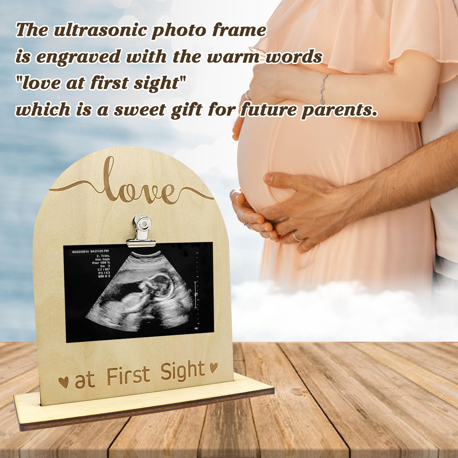 Sonogram Picture Frame， Keepsake Baby Ultrasound Frame，Love at First Sight，String Art Slat Wood Photo Frame,Pregnancy Announcements Gender Reveal Gifts for Expectant Parents, Grandparents (Love 2)