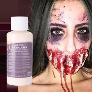 Go Ho Liquid Latex SFX Makeup(1 oz),Halloween Monster Zombie Makeup,Quick Drying Multi-Purpose Liquid Face Paint for Scar Wound Peeling Skin Wrinkles Stipples Burns Blisters,Light Flesh