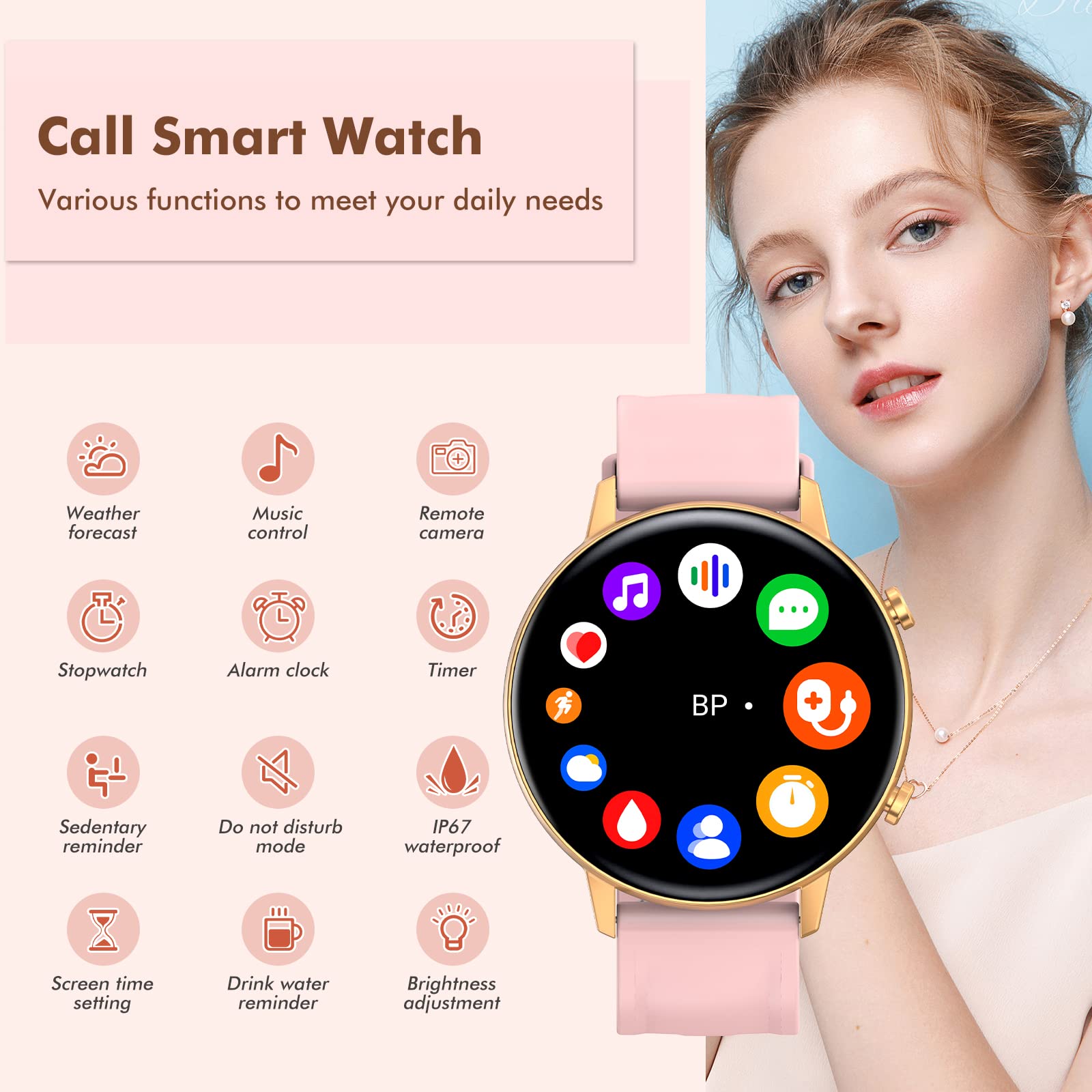 Smart Watch for Women(Call Receive/Dial),Fitness Trackers Waterproof Smart Watches for Android Phones Smartwatch with Blood Pressure Heart Rate Sleep Monitor Sport Running Pedometer Touch Screen