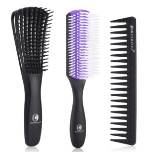 brushzoo detangling hair brush for curly hair, hair brushes for women men kids blowdrying styling, detangler brush for wet dry thick wavy hair