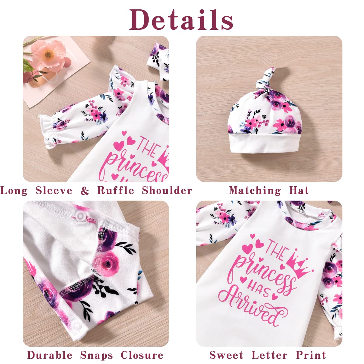 Aalizzwell Preemie Baby Girls Floral Romper Infant Fall Winter Clothes Premature Coming Home Outfit Princess Arrived Floral Clothing