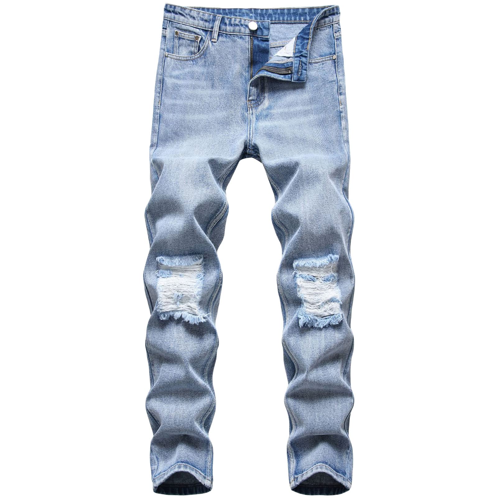 Men's Ripped Distressed Jeans Destroyed Slim Fit Skinny Stretchy Denim Pants Vintage Hip Hop Washed Holes Jean (Light Blue,38)