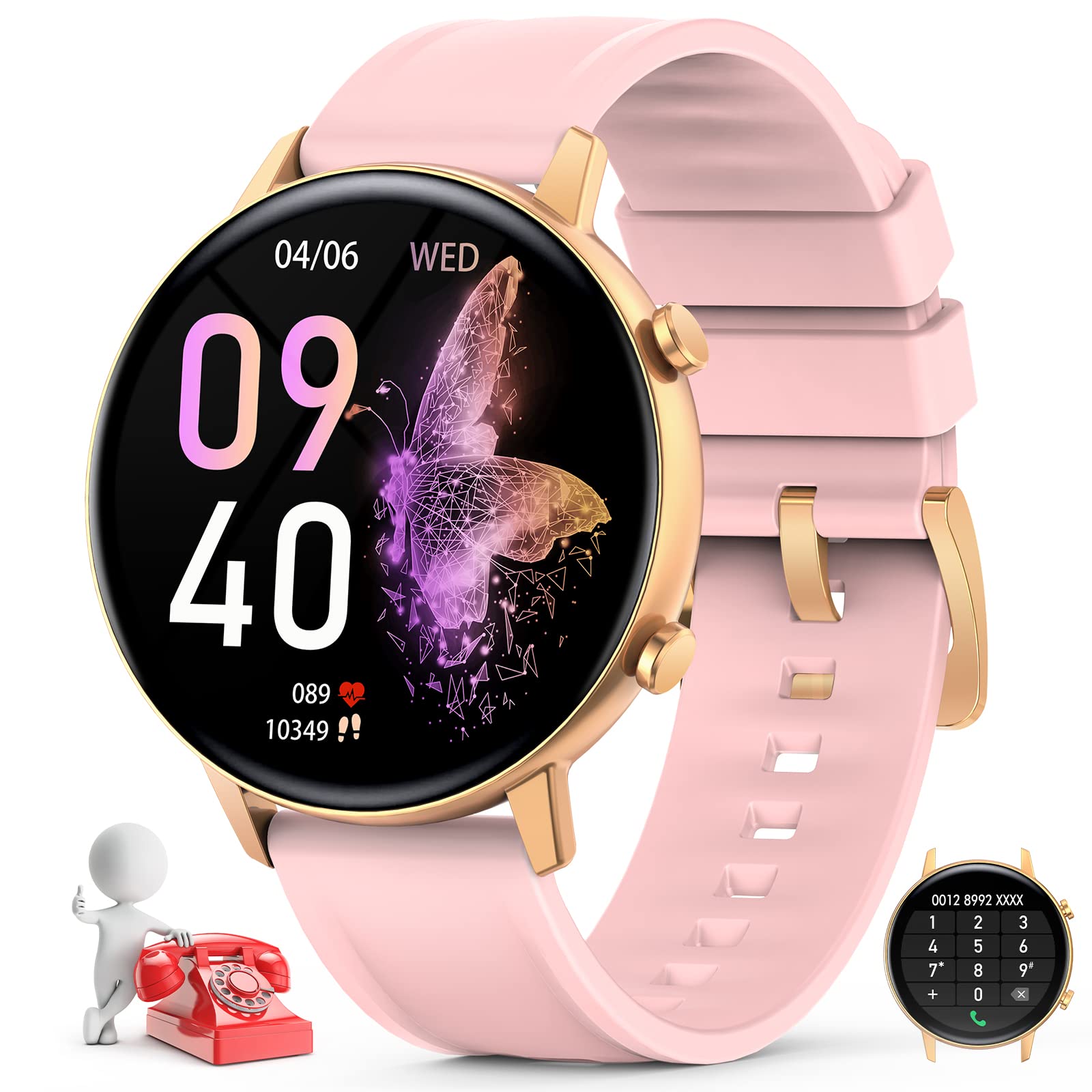 Smart Watch for Women(Call Receive/Dial),Fitness Trackers Waterproof Smart Watches for Android Phones Smartwatch with Blood Pressure Heart Rate Sleep Monitor Sport Running Pedometer Touch Screen