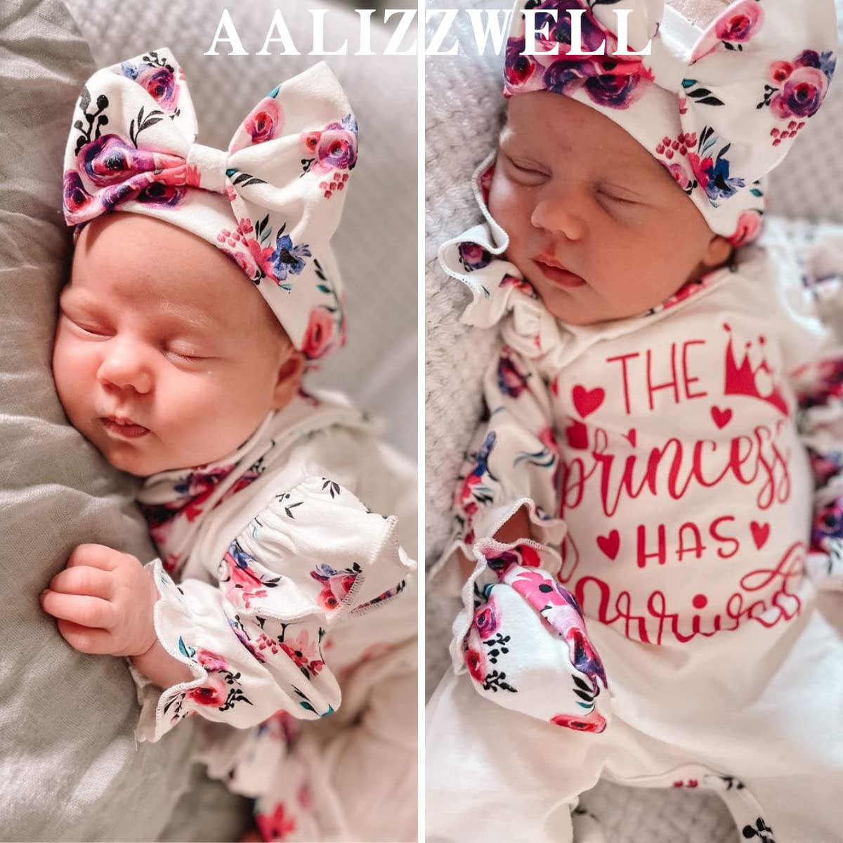 Aalizzwell Preemie Baby Girls Floral Romper Infant Fall Winter Clothes Premature Coming Home Outfit Princess Arrived Floral Clothing