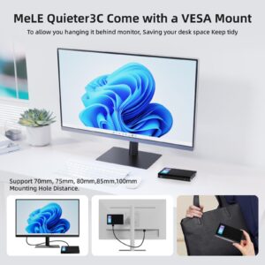 MeLE Fanless Mini PC Quieter3C Mini Computer N5105 8GB 128GB USB-C 4K Triple Display Windows 11 Pro WiFi 5 BT5.1 Gigabit Ethernet Micro PC, Support M.2 SSD on Business Industrial IoT Office Home