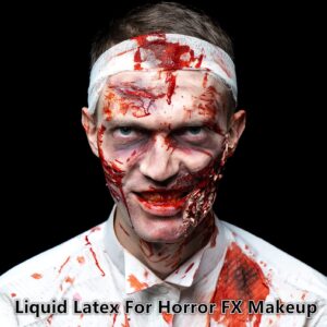 Go Ho Liquid Latex SFX Makeup(1 oz),Halloween Monster Zombie Makeup,Quick Drying Multi-Purpose Liquid Face Paint for Scar Wound Peeling Skin Wrinkles Stipples Burns Blisters,Light Flesh