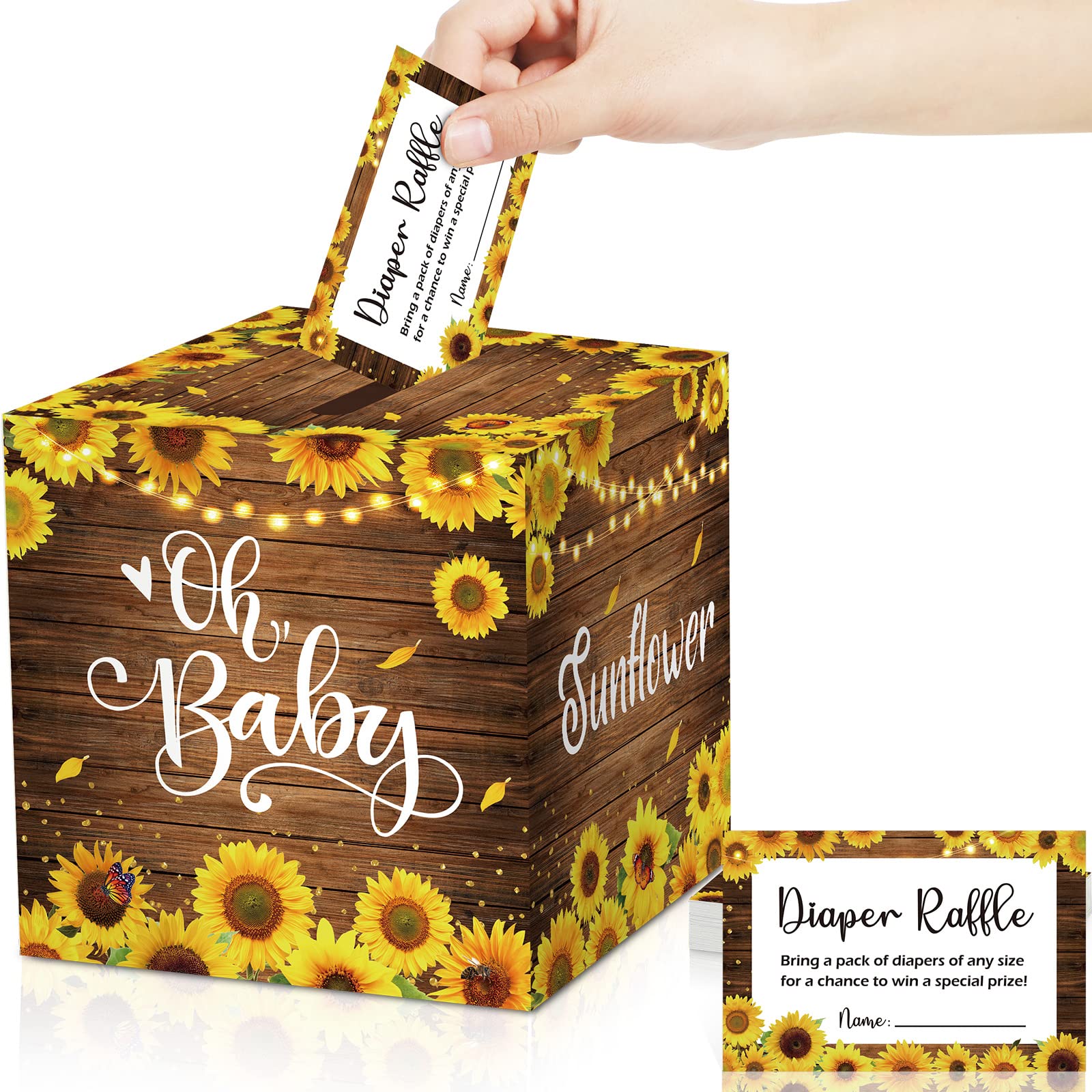 50 Pieces Diaper Raffle Tickets with Diaper Raffle Card Box Sunflower Baby Shower Diaper Raffle Game Box Advice Cards Baby Shower Diaper Raffle Game Kit for Boys Girls Gender Reveal Party