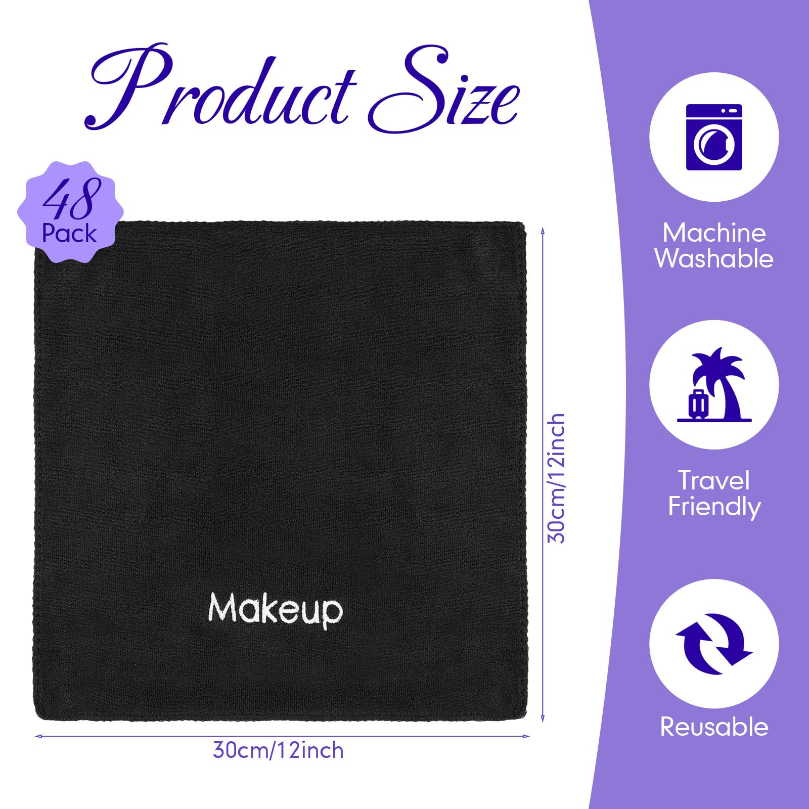 Macarrie 48 Pcs Makeup Towels Bulk Medical Assistant Week Gifts for Women 12x12 Inch Make up Cloth Microfiber Washcloth Reusable Remover Face Skin Cleaning Soft Absorbent Spa Facial(Black)