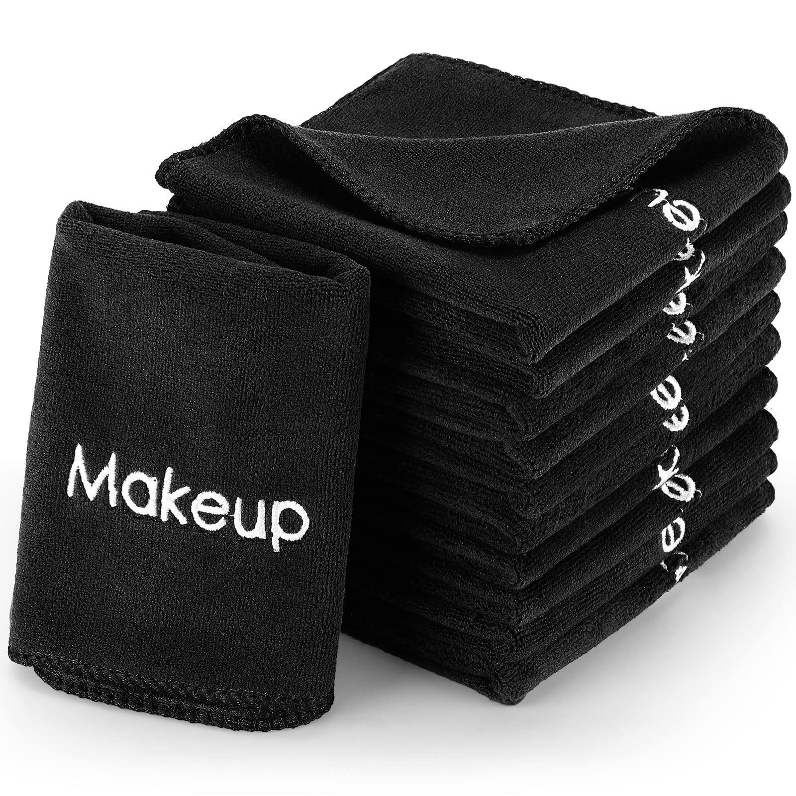 Macarrie 48 Pcs Makeup Towels Bulk Medical Assistant Week Gifts for Women 12x12 Inch Make up Cloth Microfiber Washcloth Reusable Remover Face Skin Cleaning Soft Absorbent Spa Facial(Black)