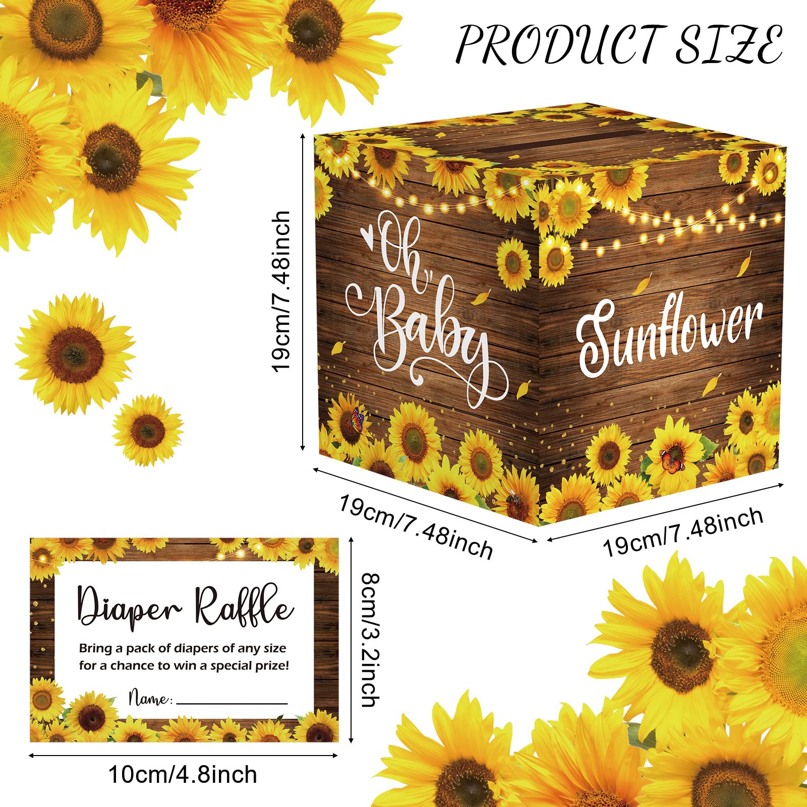 50 Pieces Diaper Raffle Tickets with Diaper Raffle Card Box Sunflower Baby Shower Diaper Raffle Game Box Advice Cards Baby Shower Diaper Raffle Game Kit for Boys Girls Gender Reveal Party