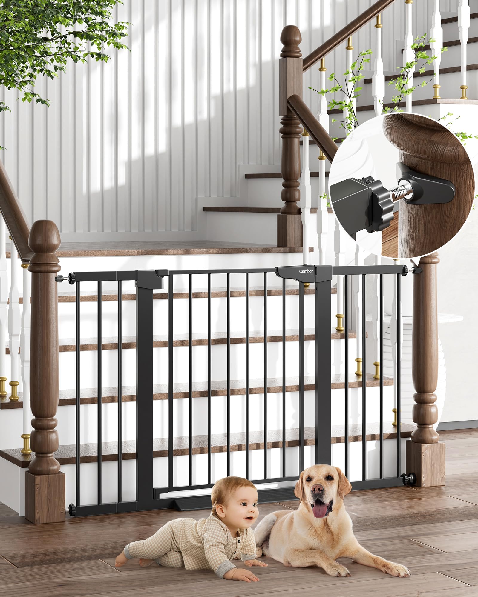 Cumbor 36" Extra Tall, 29.7"- 46" Width Baby Gate for Dogs and Kids & Cumbor 30.5" Tall 29.5"-51.6" Width Dog Baby Gate for House, Stairs, Doorways