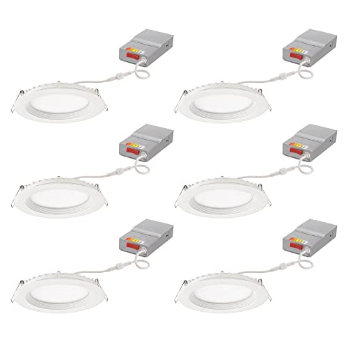 Juno WF6 REG SWW5 90CRI CP6 MW M2 Canless Wafer Recessed LED Downlight, Shallow Regressed Baffled Trim Style, 6-Inch, Matte White, 6-Pack