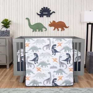 Trend Lab Prehistoric Dinos 3 Piece Crib Bedding Set, Can Be Used As A Blanket Or A Playmat for Tummy Time, Includes Quilt, Fitted Crib Sheet and Skirt