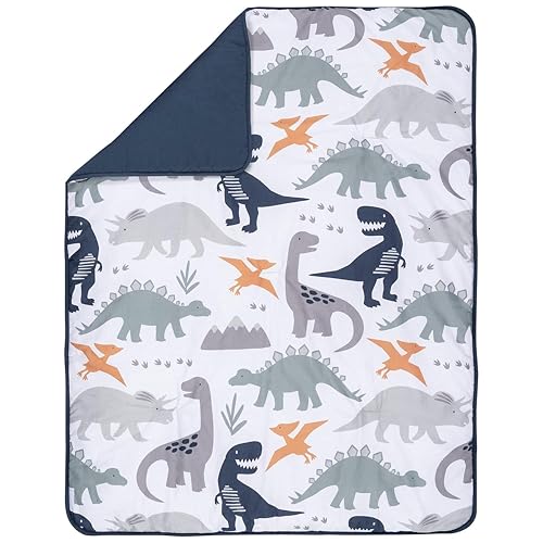 Trend Lab Prehistoric Dinos 3 Piece Crib Bedding Set, Can Be Used As A Blanket Or A Playmat for Tummy Time, Includes Quilt, Fitted Crib Sheet and Skirt