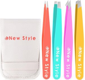 new style professional stainless steel tweezers set, multicolored combo pack, with travel case (with possible surprise bonus!)