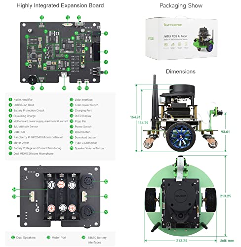 Waveshare JetBot Professional Version ROS AI Kit, Dual Controllers AI Robot, Lidar Mapping, Vision Processing, Includes Official Jetson Nano Developer Kit (B01) (NOT Support Nano 2GB)