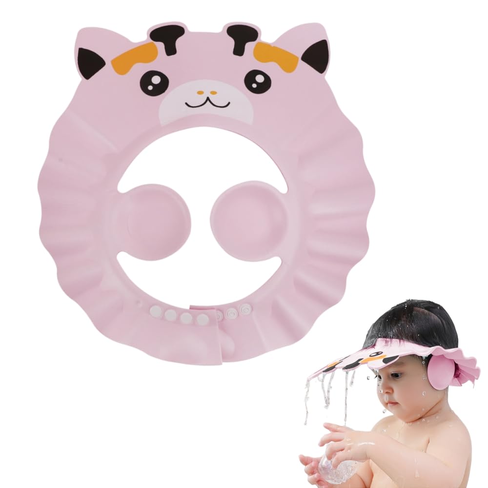 Baby Shower Cap with Earmuffs Foldable Anti-Reflux Cartoon Baby Shower Head Cap Adjustable Bathing Shower Protection Hat Soft Baby Bath Shampoo Cap Wash Shower Visor Hat for Toddler Children