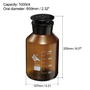 PATIKIL 1000mL Reagent Media Bottle, 1Pcs Round 3.3 Borosilicate Glass Graduated Storage Bottle with Amber Cap for Chemistry Lab Universities Home, Amber