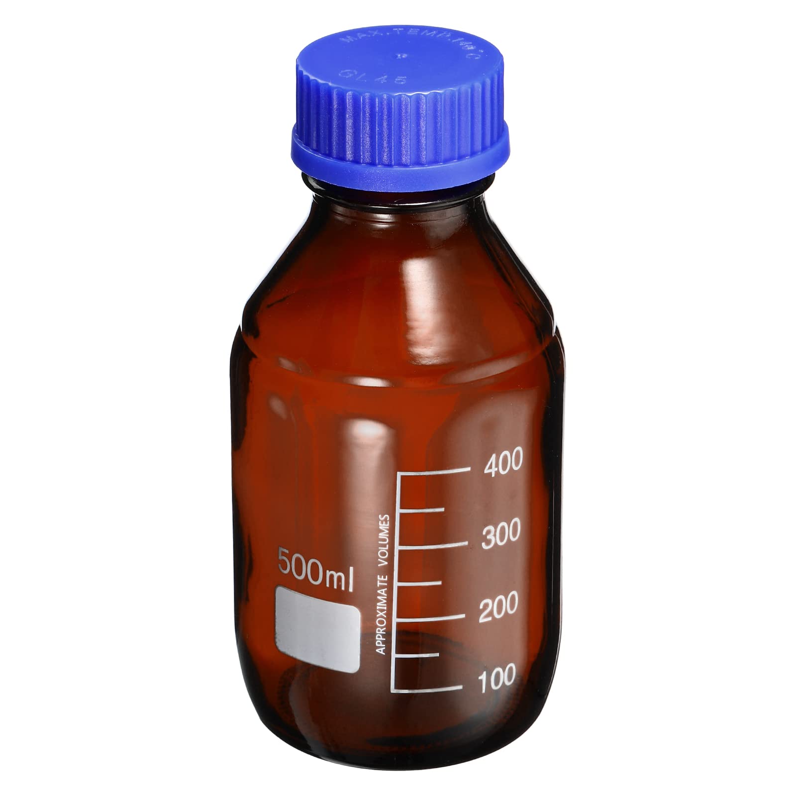 PATIKIL 500mL Reagent Media Bottle, 1Pcs Round Graduated Glass Storage Bottle Blue Screw Cap for Chemistry Lab Universities Home, Amber