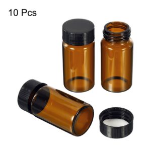 PATIKIL 20mL Reagent Media Bottle, 10 Pack Round Glass Storage Bottles Plastic Screw Cap for Lab Home, Brown