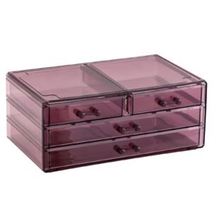 cq acrylic hair clip organizer with 4 drawers,stacking make up organizers and storage and desk purple containers and bathroom cabinet organizers and storage for palettes,cosmetic,and beauty for vanity