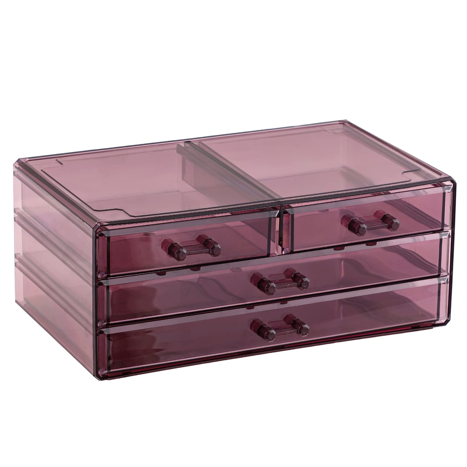 Cq acrylic Hair Clip Organizer With 4 Drawers,Stacking Make Up Organizers and Storage And Desk Purple Containers and Bathroom Cabinet Organizers and Storage For Palettes,Cosmetic,and Beauty For Vanity