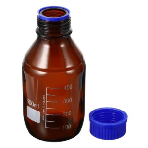 PATIKIL 500mL Reagent Media Bottle, 1Pcs Round Graduated Glass Storage Bottle Blue Screw Cap for Chemistry Lab Universities Home, Amber