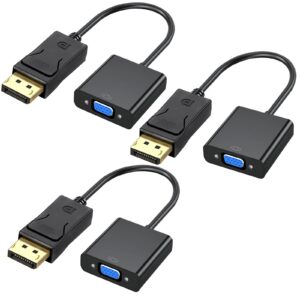 lpluziyyds displayport (dp) to vga adapter, dp to vga converter male to female gold-plated cord for pc, laptops, displays, monitors, projectors and more（3 pack）