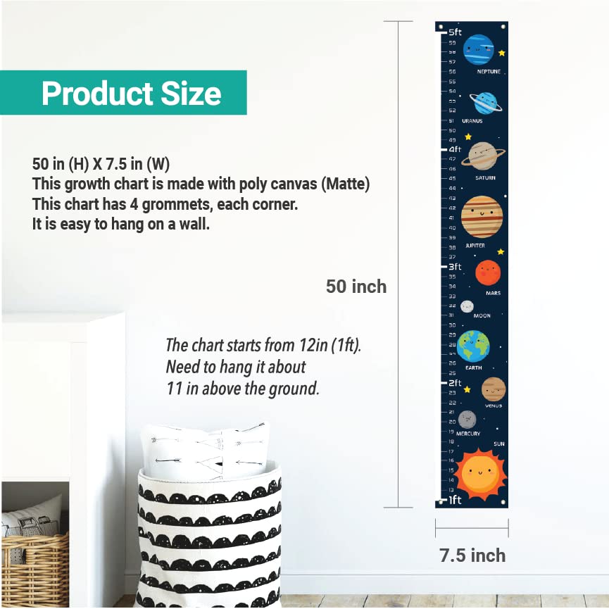 Sungwon Kids Canvas Growth Chart, Height Chart, Growth Chart Banner, Planet Growth Chart