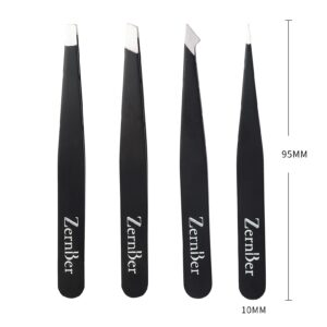 ZERNBER Tweezers for Women Stainless Steel Precision Tweezer Set with Leather Bag,Eyebrow Tweezers for Facial Hair, Ingrown Hair, Splinters and More (4 Count)