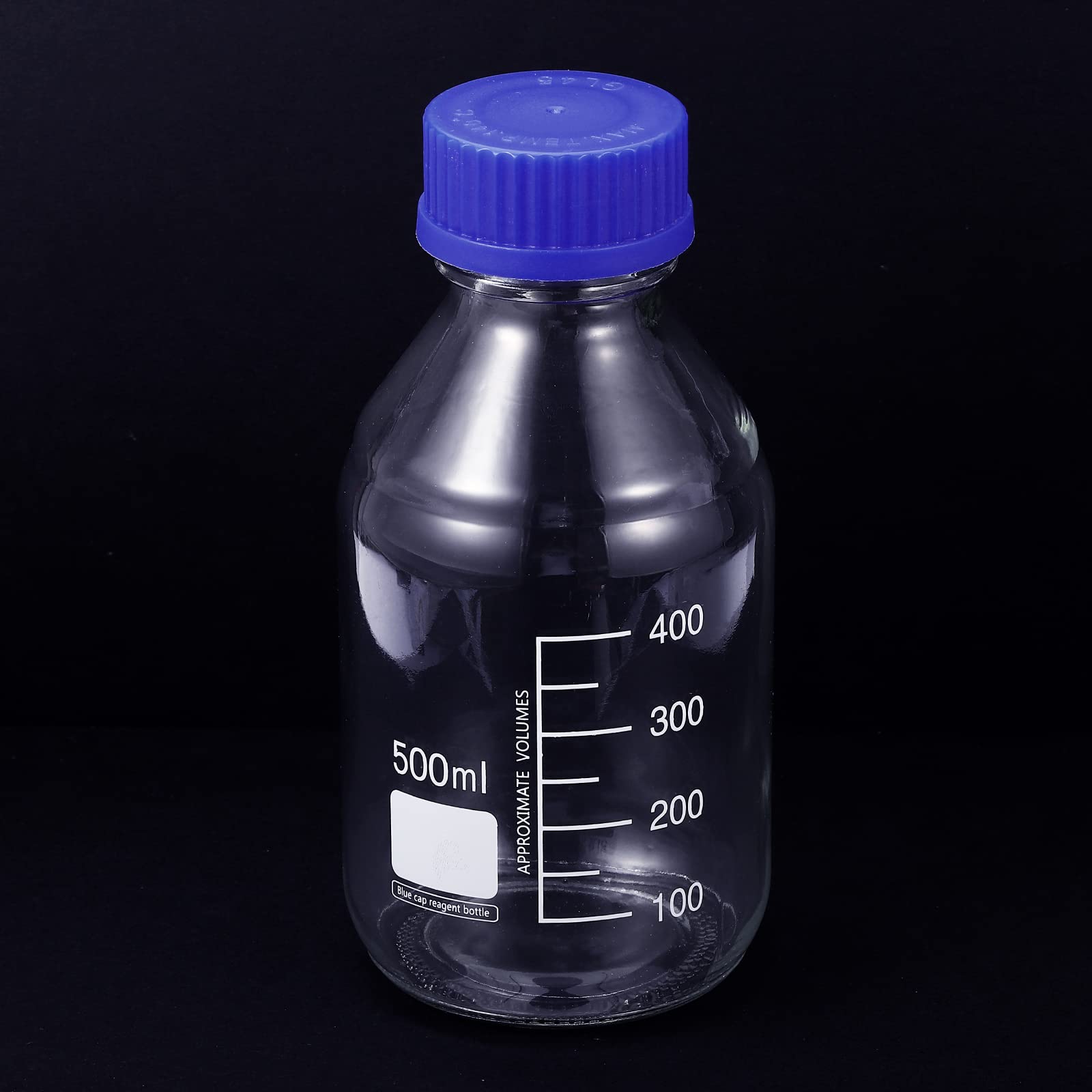 PATIKIL 500mL Reagent Media Bottle, 1Pcs Round Graduated Glass Storage Bottle Blue Screw Cap for Chemistry Lab Universities Home, Clear