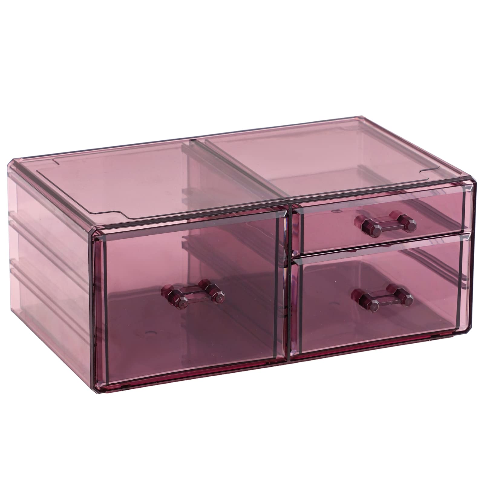 Cq acrylic Purple Stacking Arts and Crafts Organizer Storage With 3 Drawers,4.7" Tall Acrylic Organizer Drawers,Plastic Organization Drawers for Vanity, Undersink, Kitchen Cabinets,Bathroom