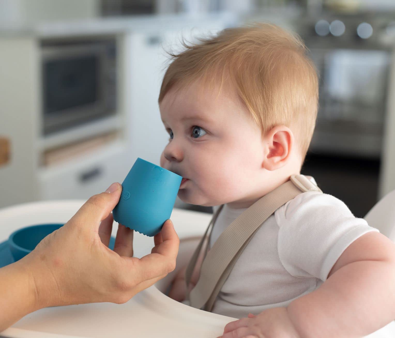 ezpz Tiny Cup 3-Pack (Coral, Lime & Gray) - 100% Silicone Training Cup for Infants - Designed by a Pediatric Feeding Specialist - 4 months+ - Baby-led Weaning Gear & Baby Gift