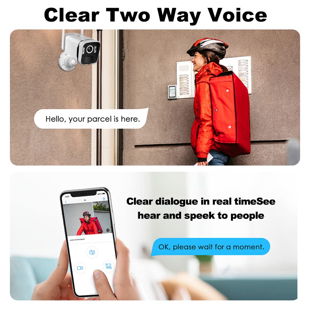 ZHXINSD Solar Security Cameras Wireless Outdoor, 2K 4MP Solar Battery Powered Security Camera WiFi Security IP Camera with PIR Motion Detection, 2-Way Audio, Full Color Night Vision, with Solar Panel