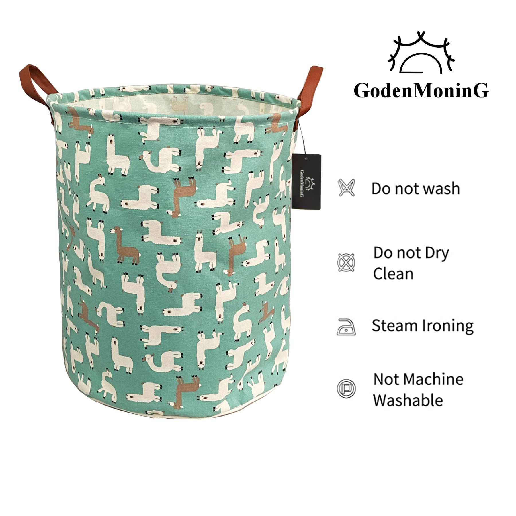 Collapsible Laundry Basket - GodenMoninG 62.8L Large Sized Round Waterproof Storage Bin with Handles,Home Decor,Toy Organizer,Children Nursery Hamper. (Teal Alpaca)