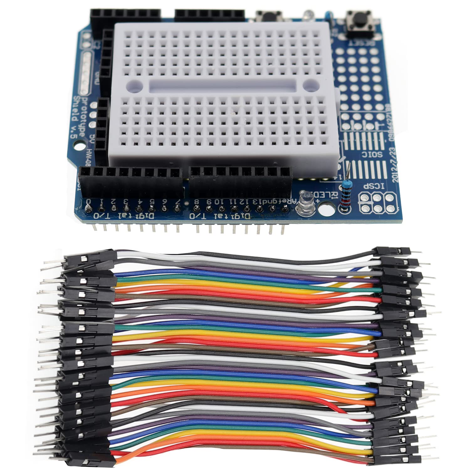 AIHJCNELE UNO R3 Proto Shield Prototype Expansion Board with Mini Breadboard Based SYB-170 ProtoShield Prototyping Expansion Module for UNO MEGA 328P ATMEGA328P Expanding Board with Cable Wire (1Kit)