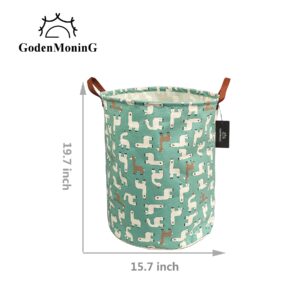 Collapsible Laundry Basket - GodenMoninG 62.8L Large Sized Round Waterproof Storage Bin with Handles,Home Decor,Toy Organizer,Children Nursery Hamper. (Teal Alpaca)