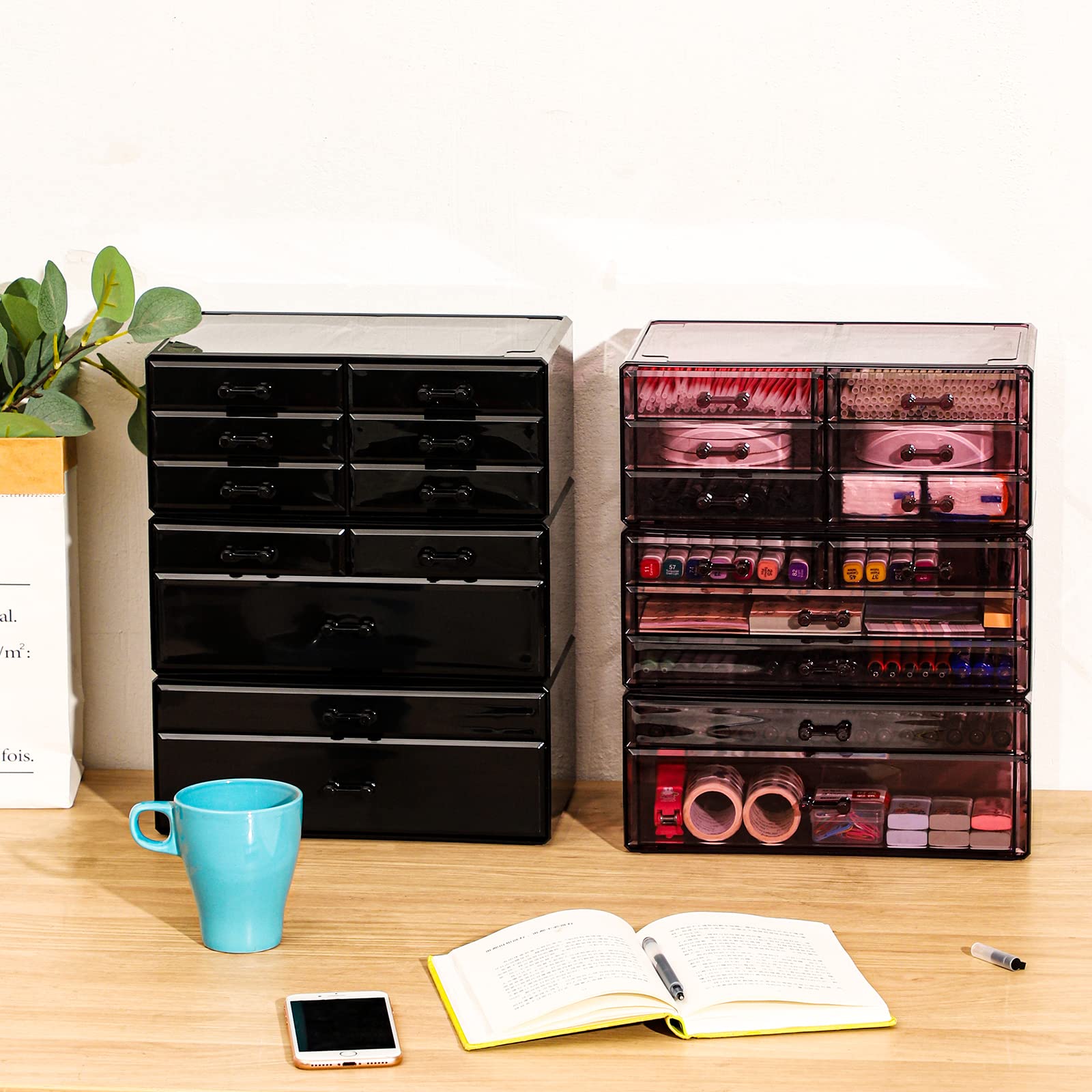 Cq acrylic Hair Clip Organizer With 4 Drawers,Stacking Make Up Organizers and Storage And Desk Purple Containers and Bathroom Cabinet Organizers and Storage For Palettes,Cosmetic,and Beauty For Vanity